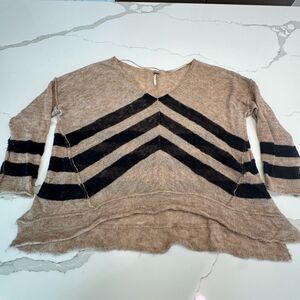 Free People Tan and Black Chevron Sweater